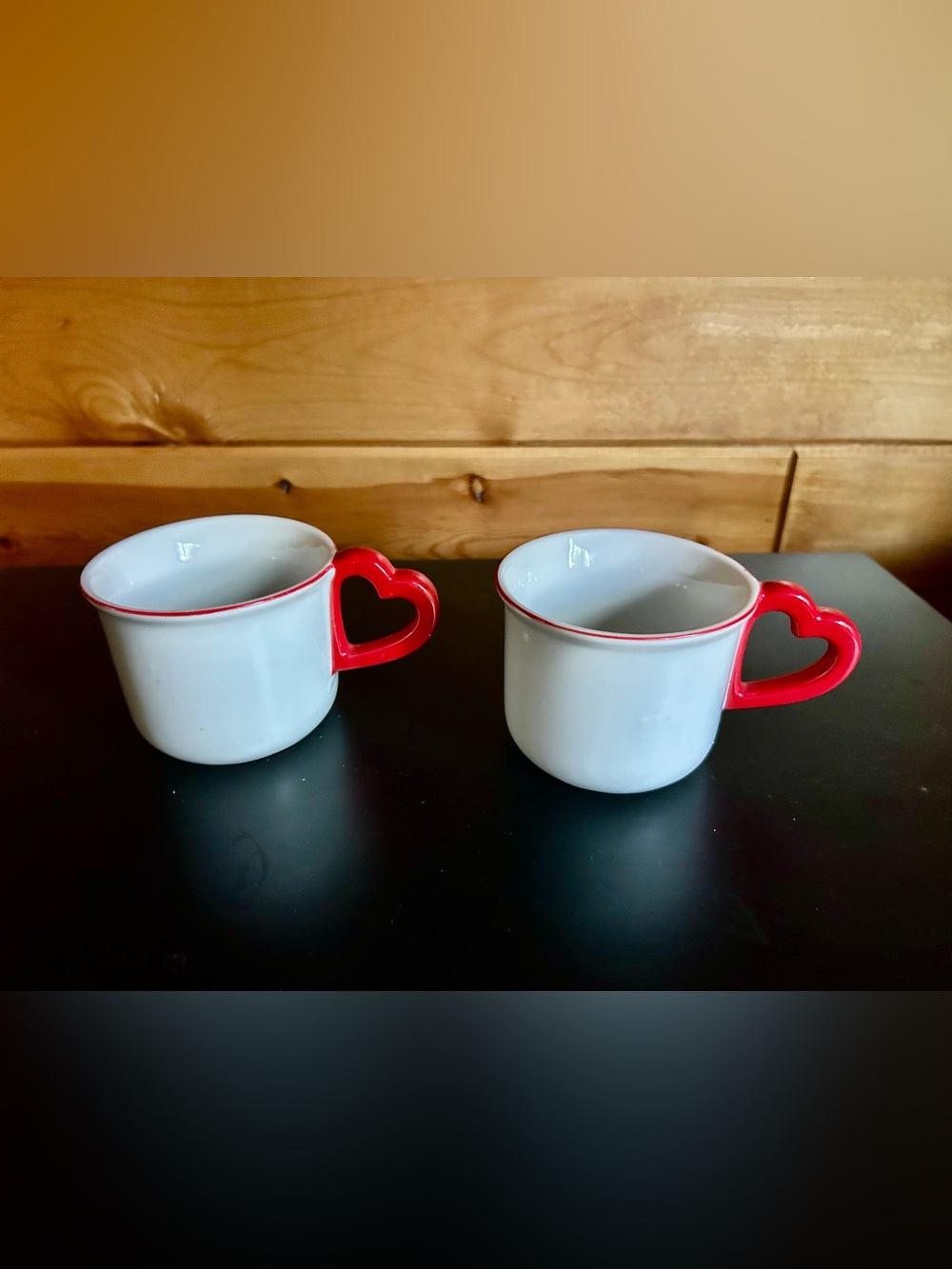 White Ceramic Coffee Cups with Red ❤️Heart Handles - Set of 2